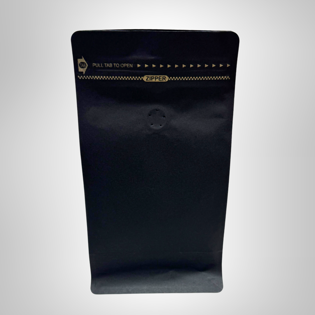Punga pentru cafea cu neagră 500 gr cu supapa pentru aroma si fermoar